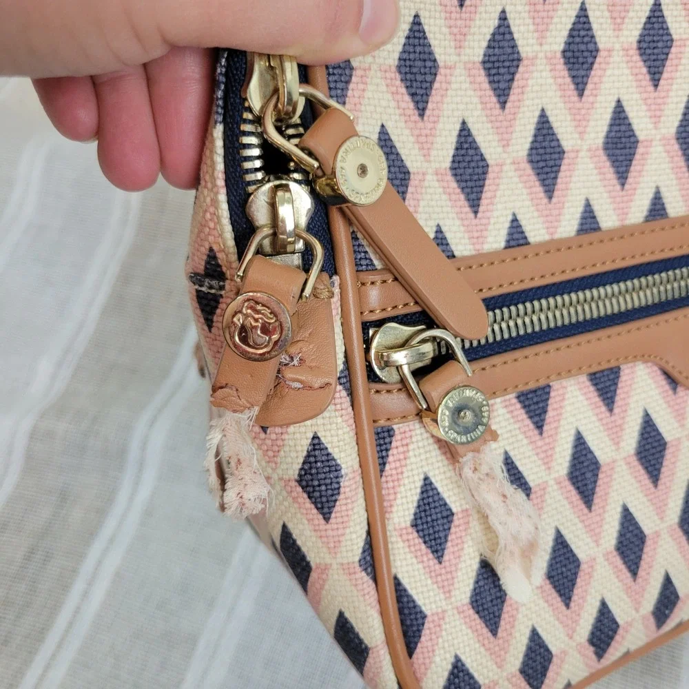Spartina 449 Chloe Backpack Natural Linen Genuine Leather‎ Pink Tan Neutral